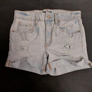 Aeropostale High Rise Midi Distressed Cuffed Denim Shorts Light Blue Size 4